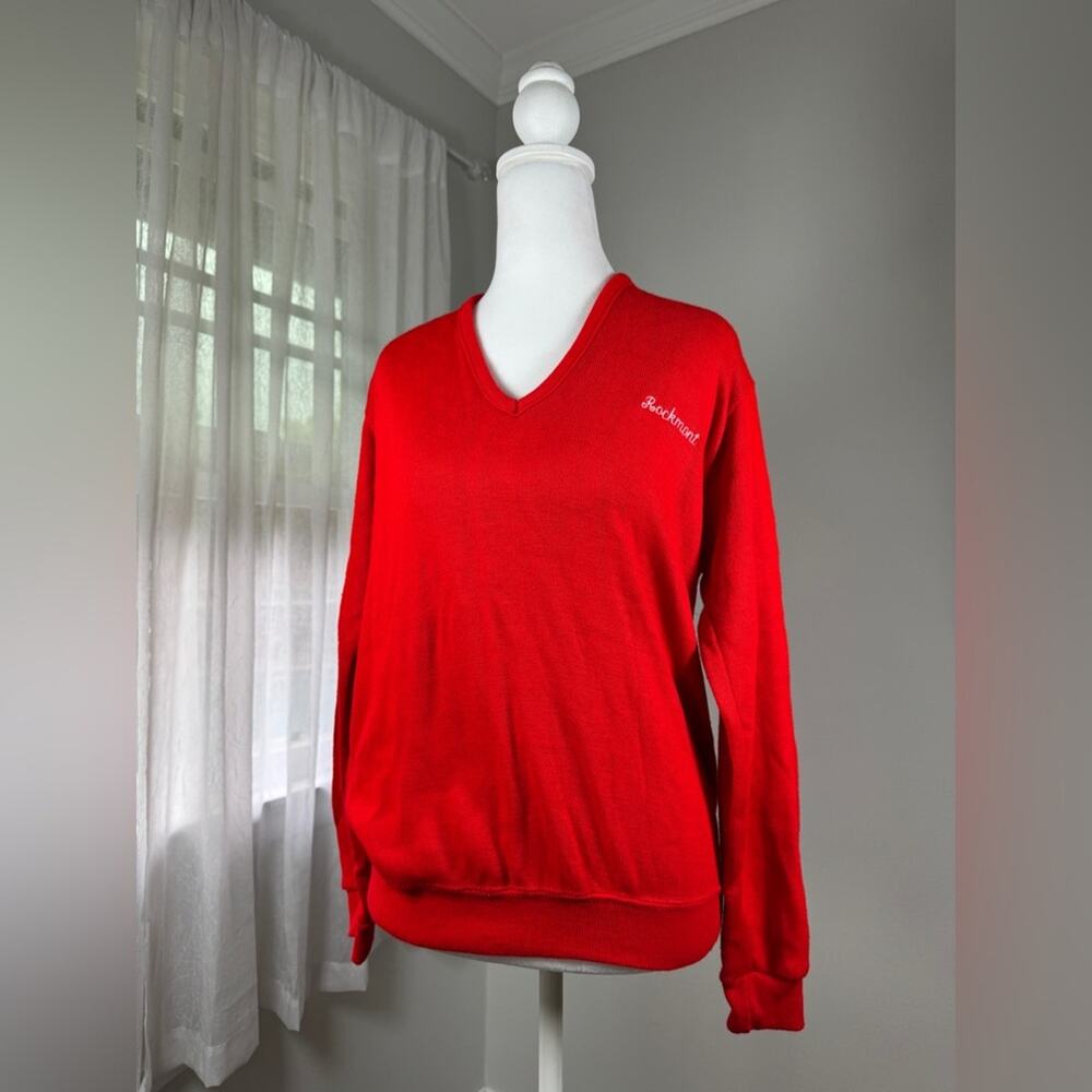 Vintage ‘80s Moorewear Rockmont Summer Camp Red V-Neck Pullover Unisex Sweater